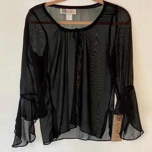 sheer black blouse long ruffle sleeves